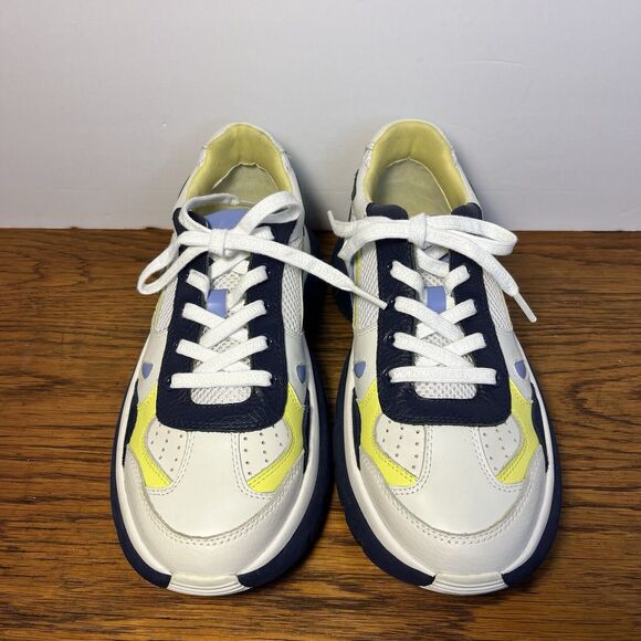 Maje W20 Urban Leather Sneakers Women 10.5 EU 41 Blue Yellow Trainer No Insoles - Picture 3 of 9